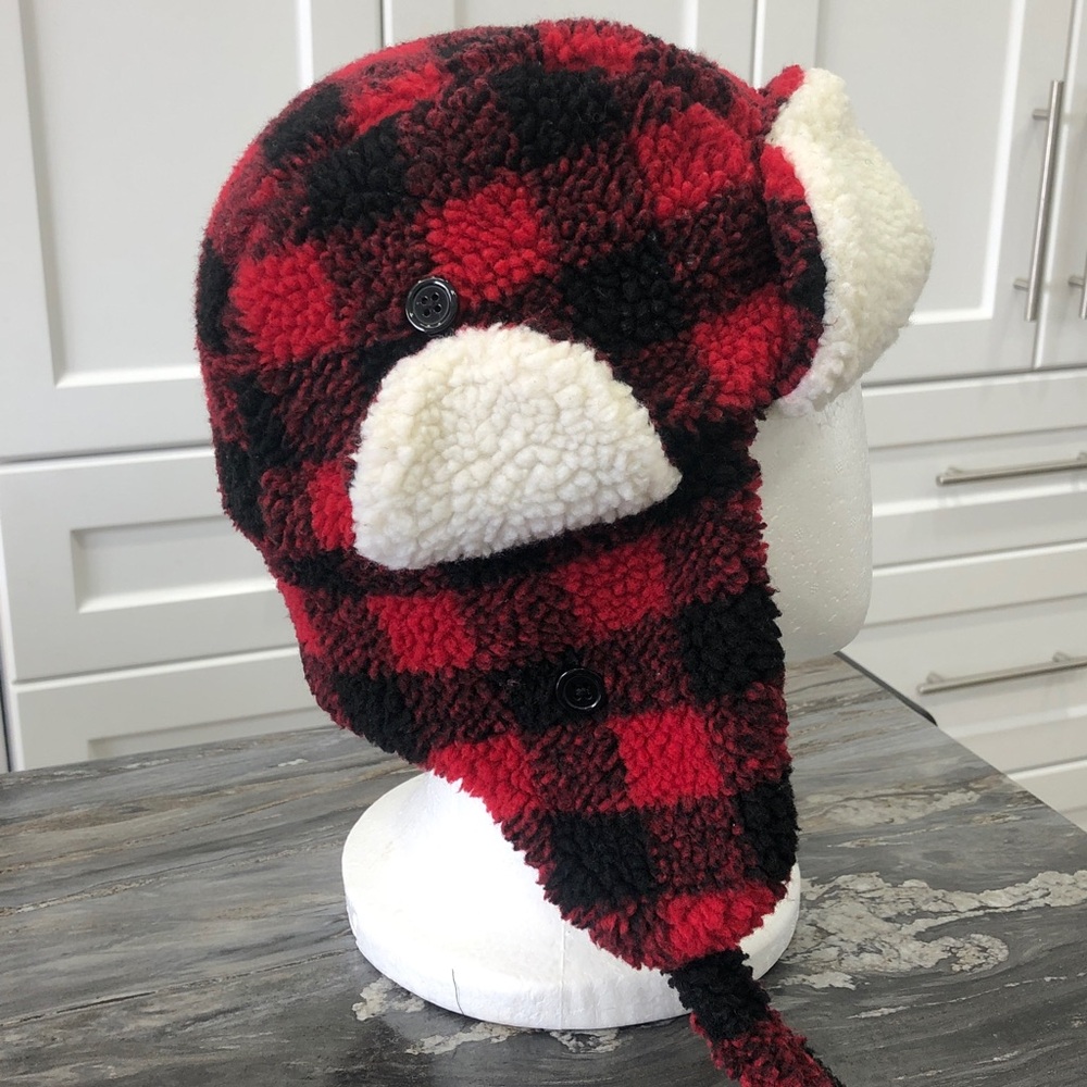 Kids Red Plaid Sherpa-Lined Trapper Hat - Picture 5 of 15